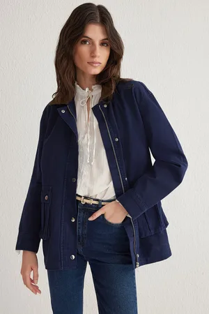 Trendyol Dark Blue Contrast Suede Collar Oversize Denim Shirt Jacket