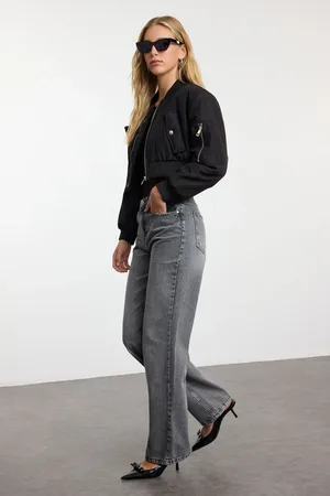 Trendyol Anthracite More Sustainable Normal Waist Wide Leg Jeans