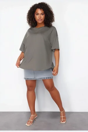 Trendyol Curve Anthracite 100% Cotton More Sustainable Oversize Knitted T-shirt