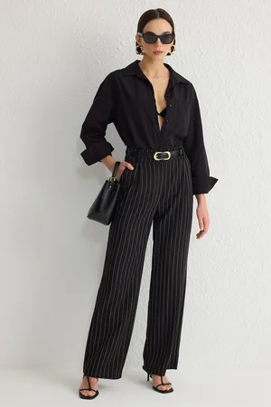 Trendyol Black Wide Leg Striped Woven Trousers