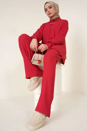 Bigdart T5858 Knitted Hijab Double Suit - Red