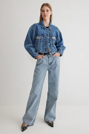 Trendyol Light Blue Dart Detail High Waist Long Straight Jeans