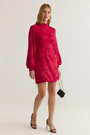 Trendyol Claret Red Animal A Cut Mini Woven Dress