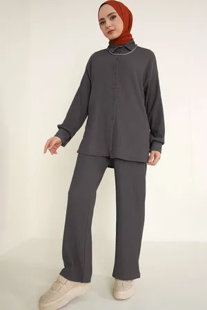 Bigdart T5858 Knitted Hijab Two Piece Suit - Anthracite