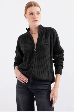Bigdart 15880 Zippered Knitted Cardigan - Black
