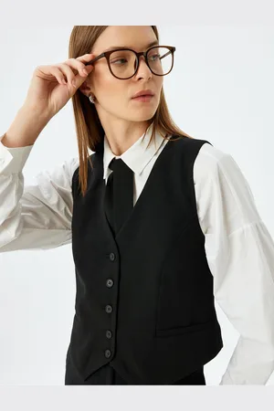Koton Crepe Fabric V Neck Buttoned Blazer Vest