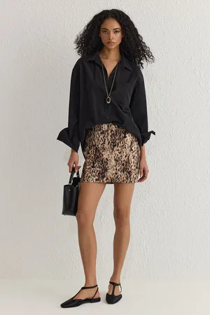 Trendyol Brown Floral Patterned Mini Length Woven Skirt