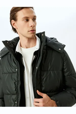 Koton Slim Fit Hooded Faux Leather Puffer Jacket