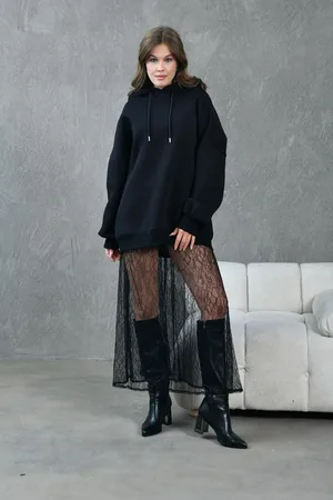 Trendyol Black Lace Maxi Flexible Regular/Straight Cut Skirt