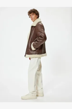 Koton Faux Leather Jacket with Plush Detail and Zipper