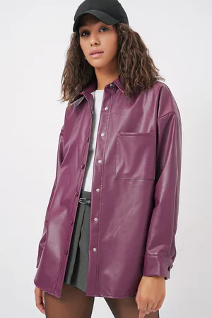 Bigdart 20134 Oversize Faux Leather Shirt - Plum