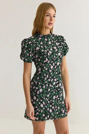 Trendyol Black Floral Mini Woven Dress