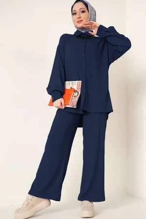 Bigdart T5858 Knitted Hijab Double Suit - C.Navy Blue