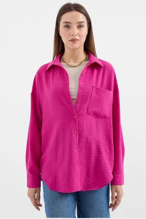 Bigdart 20153 Single Pocket Oversize Linen Shirt - Dark Pink