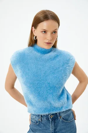 Koton Sleeveless Stand Collar Plush Sweater