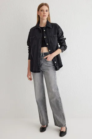 Trendyol Grey High Waist Wide Leg Jeans