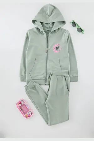 Trendyol Mint Slogan Cotton Knitted Bottom-Top Set