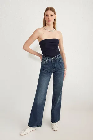 Trendyol Dark Blue High Waist Wide Leg Jeans