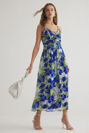 Trendyol Saxe Floral Patterned Ruffle Maxi Chiffon Woven Dress