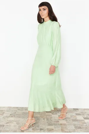 Trendyol Mint Jacquard Floral Woven Dress