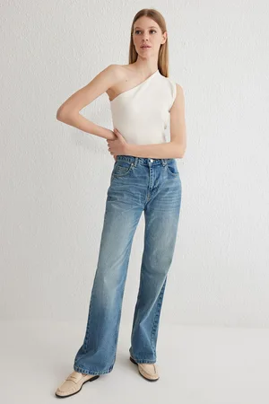 Trendyol Blue High Waist Wide Leg Jeans
