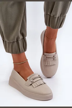 S. BARSKI Lehké Dámské Mokasíny Kožené Na Platformě Beige