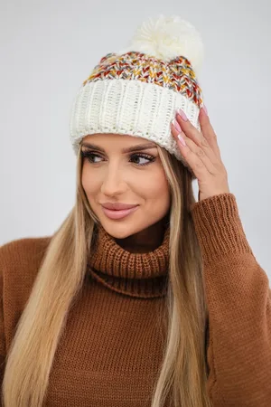 Kesi Dámská čepice s bambulí Ellen K325 ecru