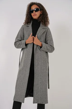 Bigdart 9118 Double Breasted Herringbone Cashmere Coat - D. Black
