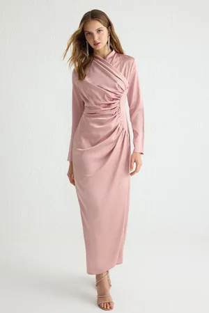 Trendyol Powder Gathered Detailed Woven Satin Evening Dress