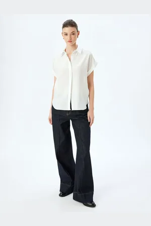 Koton Viscose Fabric Classic Lapel Short Sleeve Shirt