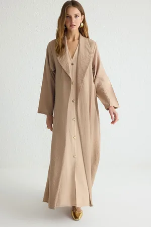 Trendyol Beige Stone Color Block Woven Cape & Abaya