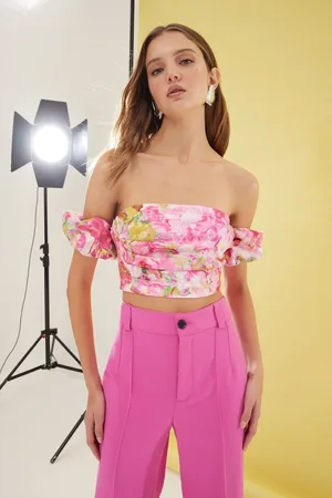 Trendyol Multicolored Floral Patterned Crop Woven Bustier