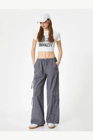 Koton Oversize Parachute Pants Low Waist Wide Leg Cargo Pocket Cotton