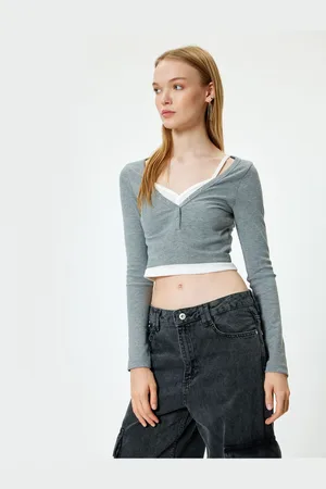 Koton Long Sleeve Button V-Neck T-Shirt