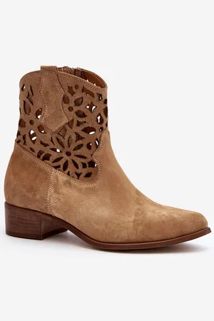 Lewski Shoes Průsvitné kotníčkové kovbojky se zvýšenou podpatkem z semiše Zazoo 3404 Beige
