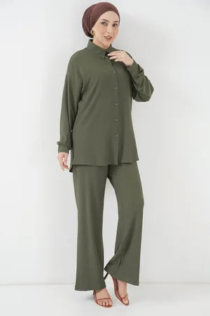 Bigdart T5858 Knitted Hijab Two Piece Suit - Khaki