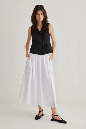 Trendyol White Flared Maxi Elastic Waist Skirt