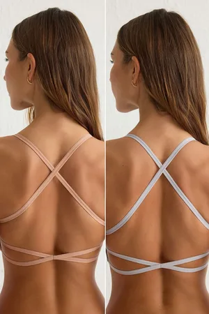 Trendyol Gray-Beige 2-pack Seamless String Strap Non-wired Cupless Bralette Knitted Bra
