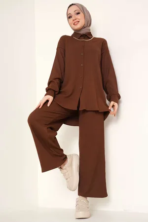 Bigdart T5858 Knitted Hijab Double Set - Brown