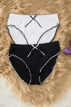 Trendyol Black-White 2-Pack Seamless Classic Knitted Panties with Ribbon/Bow