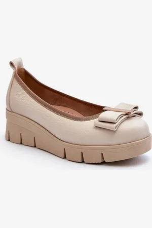 Lewski Shoes Kožené baleríny na platformě s ozdobou krémové Lewski 3384