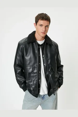 Koton Faux Fur Leather Jacket Pocket Slim Fit