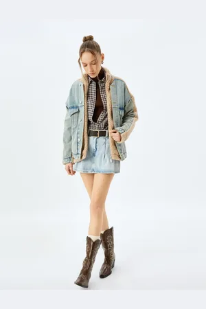 Koton Stand Collar Buttoned Pocket Denim Fabric Detailed Comfortable Fit Plush Jacket