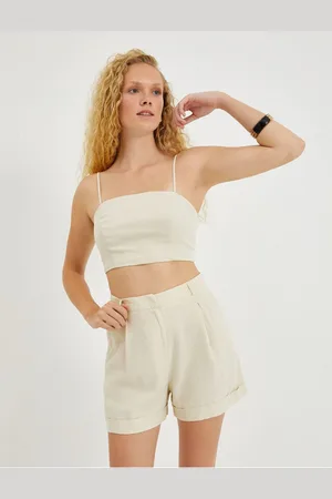 Koton Crop Undershirt Thin Strap Linen Blended