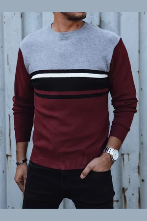 D-Street Sweter męski szaro-bordowy