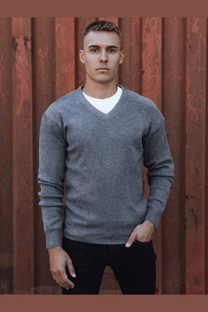 D-Street Sweter męski w serek ciemnoszary