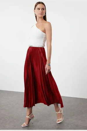 Trendyol Burgundy Pleated Maxi Skirt