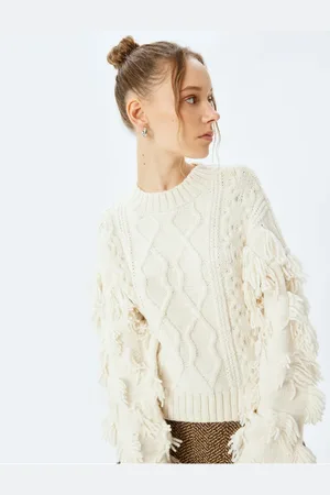 Koton Tassel Detailed Crew Neck Long Sleeve Textured Knitwear Sweater