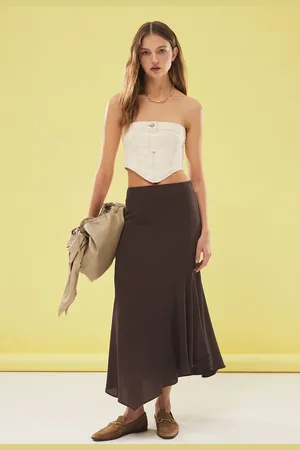Trendyol Dark Brown Flowy Fabric Hem Asymmetrical Maxi Skirt