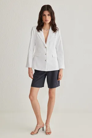 Trendyol Ecru Fitted Gabardine Button Detailed Blazer Jacket